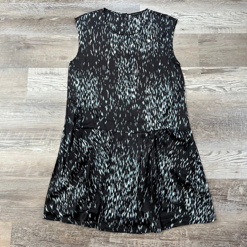 Theory Black Silk Sleeveless Dress Size 8 Abstract Print Asym Button Holiday